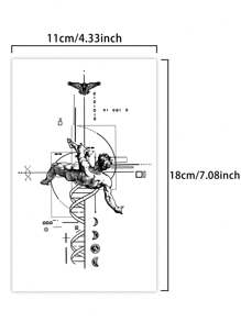 1Pc Geometric European Style Temporary Tattoos Waterproof Sweatproof Last For 1-2 Weeks Realistic Herbal Juice Non-Reflective Faux Black Fake Tattoos For Men And Woman Tattoo Stickers For Arm, Chest, Waist, Back, Abdomen, Leg Modernist Body Art