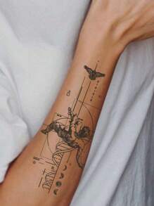 1Pc Geometric European Style Temporary Tattoos Waterproof Sweatproof Last For 1-2 Weeks Realistic Herbal Juice Non-Reflective Faux Black Fake Tattoos For Men And Woman Tattoo Stickers For Arm, Chest, Waist, Back, Abdomen, Leg Modernist Body Art