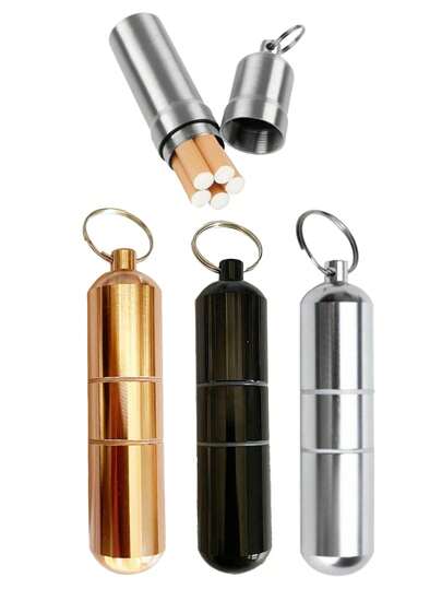 1件/2件/3件金属铝合金便携式防水圆形烟盒，户外清洁棉签/牙签收纳盒