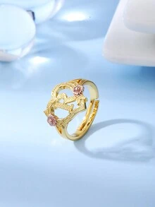 时尚奢华甜美田园风心形蕾丝镂空玫瑰双色26字母A-Z姓氏戒指，迷人装饰首饰 - 戒指 - 查看 18