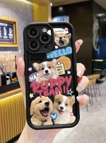 1 个可爱字母与四只狗设计防指纹哑光黑色手机壳适用于 Apple/Samsung/Xiaomi/TECNO/Infinix/Vivo/Oppo - 黑色 - 查看 4