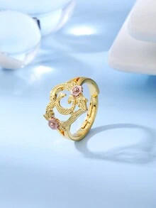 时尚奢华甜美田园风心形蕾丝镂空玫瑰双色26字母A-Z姓氏戒指，迷人装饰首饰 - 戒指 - 查看 13