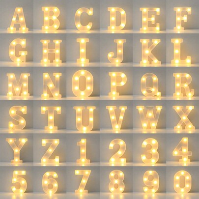 1pc LED English Letter & Number Sign Light, Gold & White Creative Illuminated Small Nightlight, Warm White Battery Powered, 26 Letters & Numbers & Heart Lamp For Indoor Outdoor Party Birthday Proposal Decor, DIY, Back To School Valentine Day