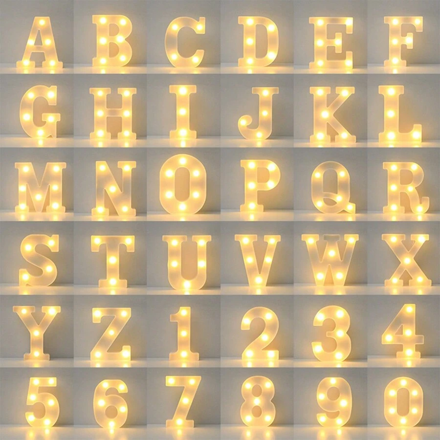 1pc LED English Letter & Number Sign Light, Gold & White Creative Illuminated Small Nightlight, Warm White Battery Powered, 26 Letters & Numbers & Heart Lamp For Indoor Outdoor Party Birthday Proposal Decor, DIY, Back To School Valentine Day