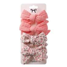 4 pièces Barrettes à cheveux pour enfants avec nœud imprimé en tissu, un ensemble d'accessoires de cheveux de style frais comprenant des pinces à clip en ruban tressé, sûres pour bébé, pour le port quotidien et les séances photos, un cadeau d'amour pour la Saint-Valentin