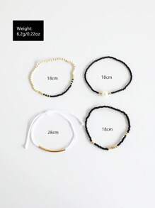 4 Vòng Tay CCB Hạt Gạo & Ngọc Trai Giả Đàn Hồi, Phụ Kiện Ống Cong Phong Cách Đi Biển Đơn Giản & Thời Trang Dành Cho Nữ (Hạt Cơm Hỗn Hợp, Phân Loại Ngẫu Nhiên) - màu đen - Xem 6