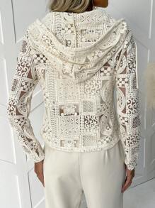 Chaqueta con capucha de estilo de vacaciones informal con cremallera delantera calada