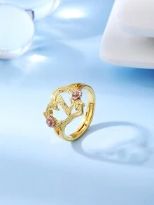 时尚奢华甜美田园风心形蕾丝镂空玫瑰双色26字母A-Z姓氏戒指，迷人装饰首饰 - 戒指 - 查看 14