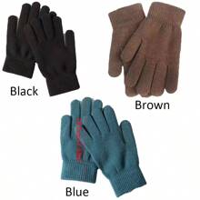 1pair Black Unisex Winter Warm Gloves Full Finger Knitted Gloves Women Men Thicken Warm Autumn Winter Outdoor Cycling Gloves,Suitable For Cycling,Riding Motorcycle And Skiing,Black Gloves,Winter Hand Warmers