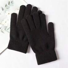 1pair Black Unisex Winter Warm Gloves Full Finger Knitted Gloves Women Men Thicken Warm Autumn Winter Outdoor Cycling Gloves,Suitable For Cycling,Riding Motorcycle And Skiing,Black Gloves,Winter Hand Warmers