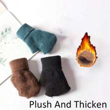 1pair Black Unisex Winter Warm Gloves Full Finger Knitted Gloves Women Men Thicken Warm Autumn Winter Outdoor Cycling Gloves,Suitable For Cycling,Riding Motorcycle And Skiing,Black Gloves,Winter Hand Warmers