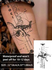 1Pc Geometric European Style Temporary Tattoos Waterproof Sweatproof Last For 1-2 Weeks Realistic Herbal Juice Non-Reflective Faux Black Fake Tattoos For Men And Woman Tattoo Stickers For Arm, Chest, Waist, Back, Abdomen, Leg Modernist Body Art