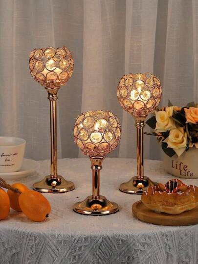 1 件/3 件金色水晶烛台，创意金属烛台装饰，烛台架，金色烛台，烛台装饰，装饰烛台，生日烛台，豪华水晶烛台架用于婚礼桌饰、餐桌