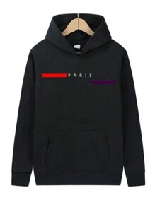 Conjunto De Sudadera Con Capucha Y Pantalón Deportivo Para Hombre Con Estampado De Letras Y Cordón ,Hombres Capucha con estampado de letra - Negro - Ver 5