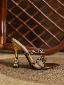 女士编织多带露趾高跟一脚蹬凉鞋 - 彩色 - 查看 5