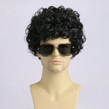 10 Inch Black Synthetic Men Short Curly Wig For Role Play, Halloween, Party - Black - View 12