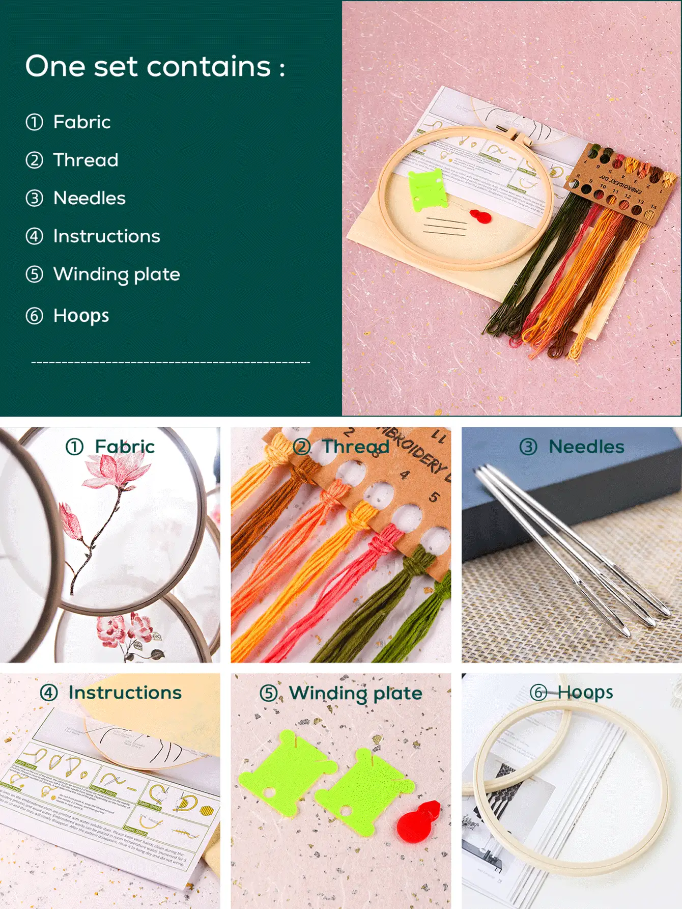 1set DIY Hand Embroidery Kit, Bird & Floral Pattern, Includes Embroidery Hoop, Threads, Stencil For Beginner, Random Color - Multicolor - View 7