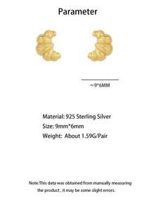 Pendientes con forma de croissant de plata de ley 925, diseño único de estilo francés vintage, adecuado para uso diario, regalo para mujeres, madres, novias, Pascua/Día de San Valentín