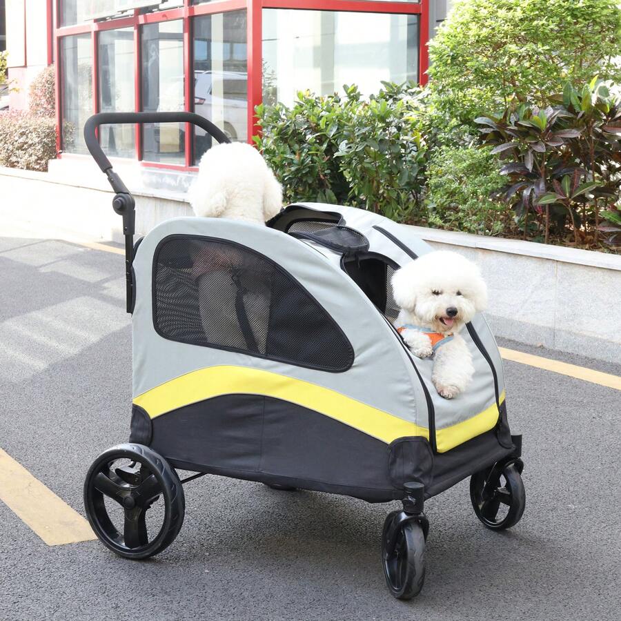BingoPaw Large Dog Stroller Buggy Heavy Duty Pet Doggy Pram Divided For 2 Dogs - Grey - View 1