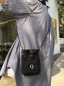 1pc Men's Black Drawstring Shoulder Bag Letter Lightweight Drawstring Small Bag All-Match Mini Shoulder Messenger Bag Outdoor Travel Messenger Coin Purse Man Bag Back To School Students School Supplies Fall Halloween Teacher Crossbody Bag Side Bag Summer Sling Bag For Man Cross Body Bag Side Bag Bag For Man Cylinder Bag Old Money Christmas Gifts For Men Scream Men Bag Bag For Men Winter - Black - View 28