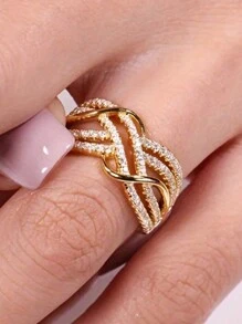 1pc Fashionable Gold Wave Pattern Ring For Women, Daily Wear Jewelry