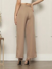 WOMEN'S RISCO TAILOR PANTS WITH BUTTON WITH TIE CUT J001 - Màu Khaki - Xem 4