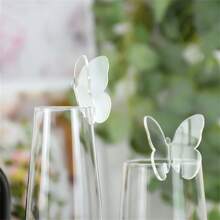 5/10 件透明蝴蝶酒杯卡装饰亚克力饮料标签鸡尾酒杯卡婚礼生日节日派对装饰 - 無色 - 查看 9