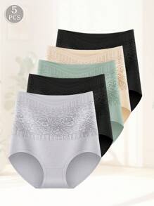 MEIYATING 5 条装女士图案高腰舒适贴身三角裤 - 彩色 - 查看 5