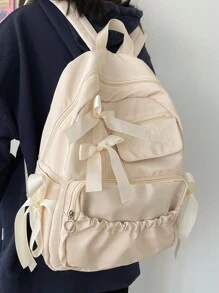 Simple Large Capacity Backpack With Bow Decor, Fashion Style