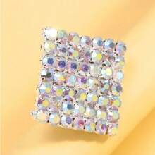 LuxstyWear Shiny Crystal Exaggerated Square Rings Finger Jewelry Adjustable Large Geometric Rhinestone Open Rings Hand Decoration Dance Gift