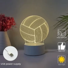 Lámpara de noche con forma de balón de voleibol 3D, 7 colores, base negra o de 7 colores agrietada, o luz decorativa blanca cálida - Luz de noche - Ver 3
