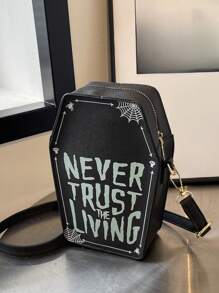 Bolsa de caramelos Halloween extravagante, bolso de hombro asimétrico de estilo punk rock, bolso cruzado de moda único de color negro, perfecto para fiesta de disfraces, moda Halloween y moda gótica