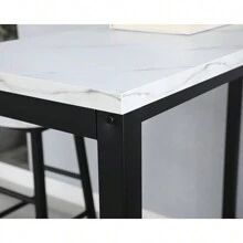 3 Piece Bar Table Set, Bar Table And Chairs Set Of 2, Modern Counter Height Table With 2 Stools For Kitchen, Dining Room, Living Room Breakfast Table White Faux Marble  Top - 白色 - 查看 9