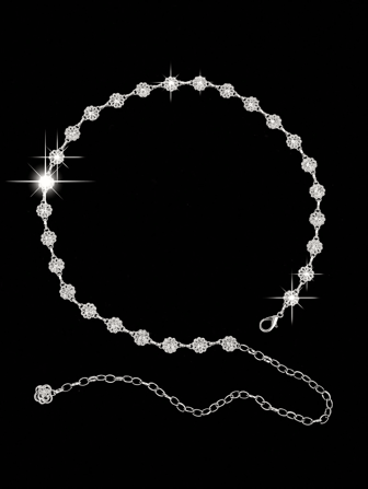 1PC Girl's Hollow Out Small Flower Shaped Waist Chain With Rhinestone, Versatile Daily Dress Accessory Party,Valentine's Day Gift
