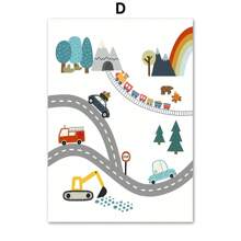 1pc Modern Nordic Style Canvas Print Painting Poster Cartoon Car Letter Number Children Wall Picture Art Studio Kids Room Home Decor Frameless, Wall Art