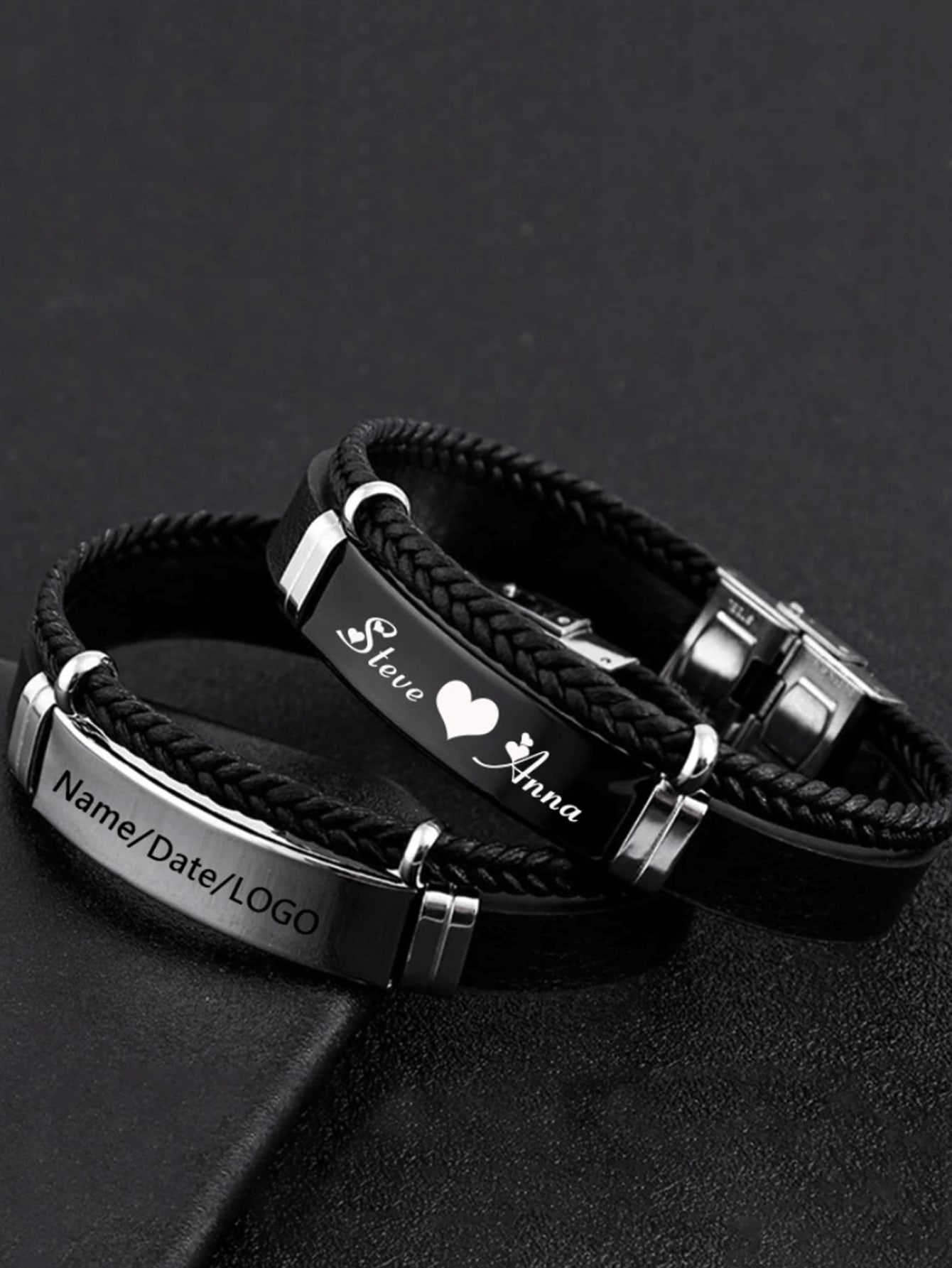 1 pièce Bracelets  multicouches pour hommes et femmes, bracelets en acier inoxydable personnalisés décontractés, pendentifs gravés personnalisables, cadeaux de bijoux argent, noir élégant, vintage, sobre, unisexe, décontracté, punk personnalisé, unique, idéal pour lui, elle, petit ami, petite amie, papa, maman, famille, amis pour un port quotidien, pour le bal de promo, pour la Saint-Valentin, pour l'amour éternel à l'université, mode printemps 2026