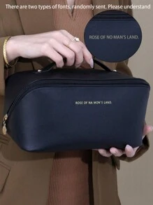 1pc Portable Makeup Storage Bag, Modern Letter Graphic Makeup Storage Bag For Home,Boho Vibes,For Holiday Beach, Bathroom Collection, Bedroom Collection, Large Capacity