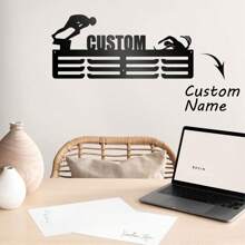 1 Stück, personalisierter Medaillenhalter Name, personalisierter Athleten Medaillenhalter, Medaille und Schleife, Metall-Athletenmedaillenständer, Geschenk für Freunde, personalisierte Medaillenwandkunst-Ständer