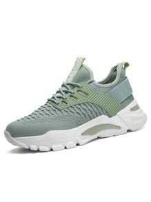 Color sólido de malla transpirable Zapatillas de deporte de los hombres,Cómodo Shallow zapatillas de deporte de encaje,Punta redonda de fondo plano Pareja de zapatos de tenis,Adecuado para al aire libre, ciclismo, entrenamiento, fitness, fiesta, fiesta, baile de la calle, los viajes y el desgaste diario. - Verde - Ver 2
