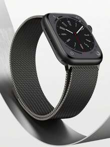 1条男女通用米兰尼斯不锈钢磁性网状表带，兼容 Series 10（46mm、42mm、44mm、40mm、45mm、41mm、38mm）及Ultra 2（49mm），奢华金属表带，也适用于Series 11、10、9、8、7、SE、6、5、4、3，女士精美礼物 - 黑色 - 查看 5