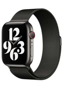 1条男女通用米兰尼斯不锈钢磁性网状表带，兼容 Series 10（46mm、42mm、44mm、40mm、45mm、41mm、38mm）及Ultra 2（49mm），奢华金属表带，也适用于Series 11、10、9、8、7、SE、6、5、4、3，女士精美礼物 - 黑色 - 查看 3