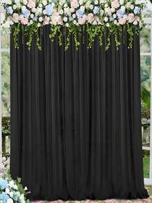 10x10 英尺黑色背景窗帘适用于派对新娘送礼会生日拍摄万圣节装饰，厚防皱涤纶黑色背景窗帘带杆袋，（2 件 5*10 英尺） - 黑色 - 查看 7