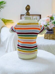 1 pieza Ropa de mascota, suéter suave y cómodo con estampado de corazón arcoíris para perros y gatos, Día de San Valentín