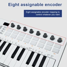 New Arrival M-VAVE SMK-25 II 2nd Generation MIDI Keyboard With 25 Keys, 8 Assignable Encoders, 16 RGB Backlights, Wireless MIDI Output Function, 5 OCT+, OCT-, Velocity Sensitivity And Glide Function, Octave Capacitive Touch Strip, Compatible With WINDOWS, IOS, Android, 2000mAh Battery. - Black - View 5