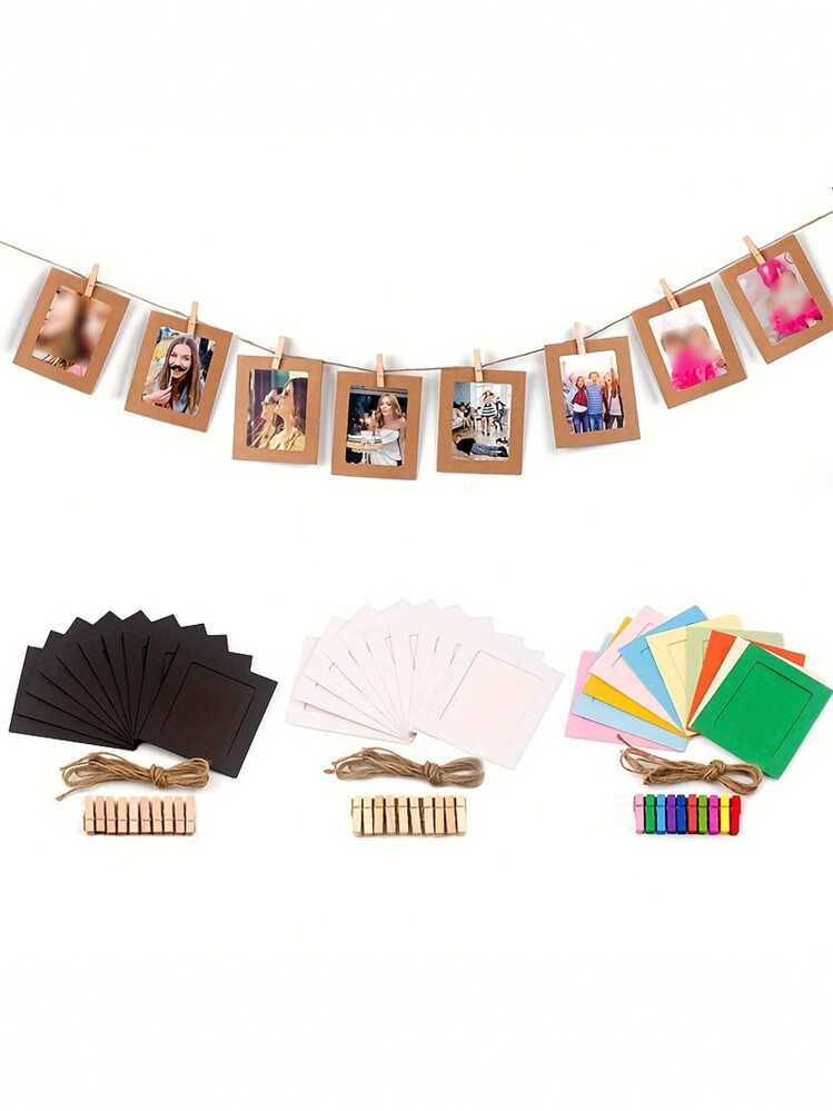Set di 40 cornici in carta nera per foto fai da te con cornice da appendere, con corda+clip per decorazione da parete fai da te, 11.5 * 15.5CM, per Decoro Parete di Casa, Scuola, Ufficio, Festa, Nero