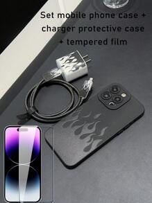 Etui na telefon komórkowy w stylu Black Flame Angel + ochraniacz kabla ładowarki + organizer na przewody antypoślizgowe