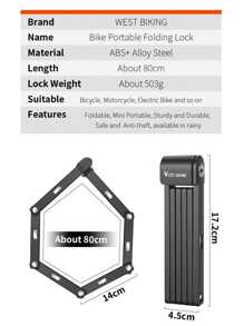 1 件 WEST BIKING 自行车折叠锁防盗钥匙锁，适用于山地车和电动自行车