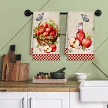 2 pièces Set de torchons à vaisselle avec imprimé de pomme et de fruits à l'aquarelle, chiffons de cuisine micro-fibres absorbants, chiffons de vaisselle de décoration de ferme pour Noël, cadeaux de pendaison de crémaillère
