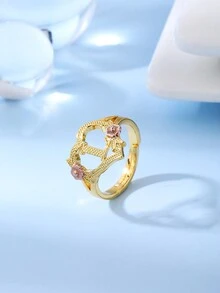 时尚奢华甜美田园风心形蕾丝镂空玫瑰双色26字母A-Z姓氏戒指，迷人装饰首饰 - 戒指 - 查看 20