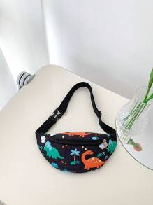 1个拉链封口恐龙印花尼龙腰包/斜挎包，青少年适用